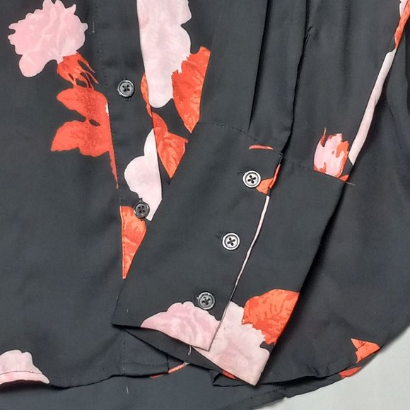 Who What Wear Bold Floral Blouse‎ Sz XS Button Up Long Sleeve Button Detail - Picture 9 of 9